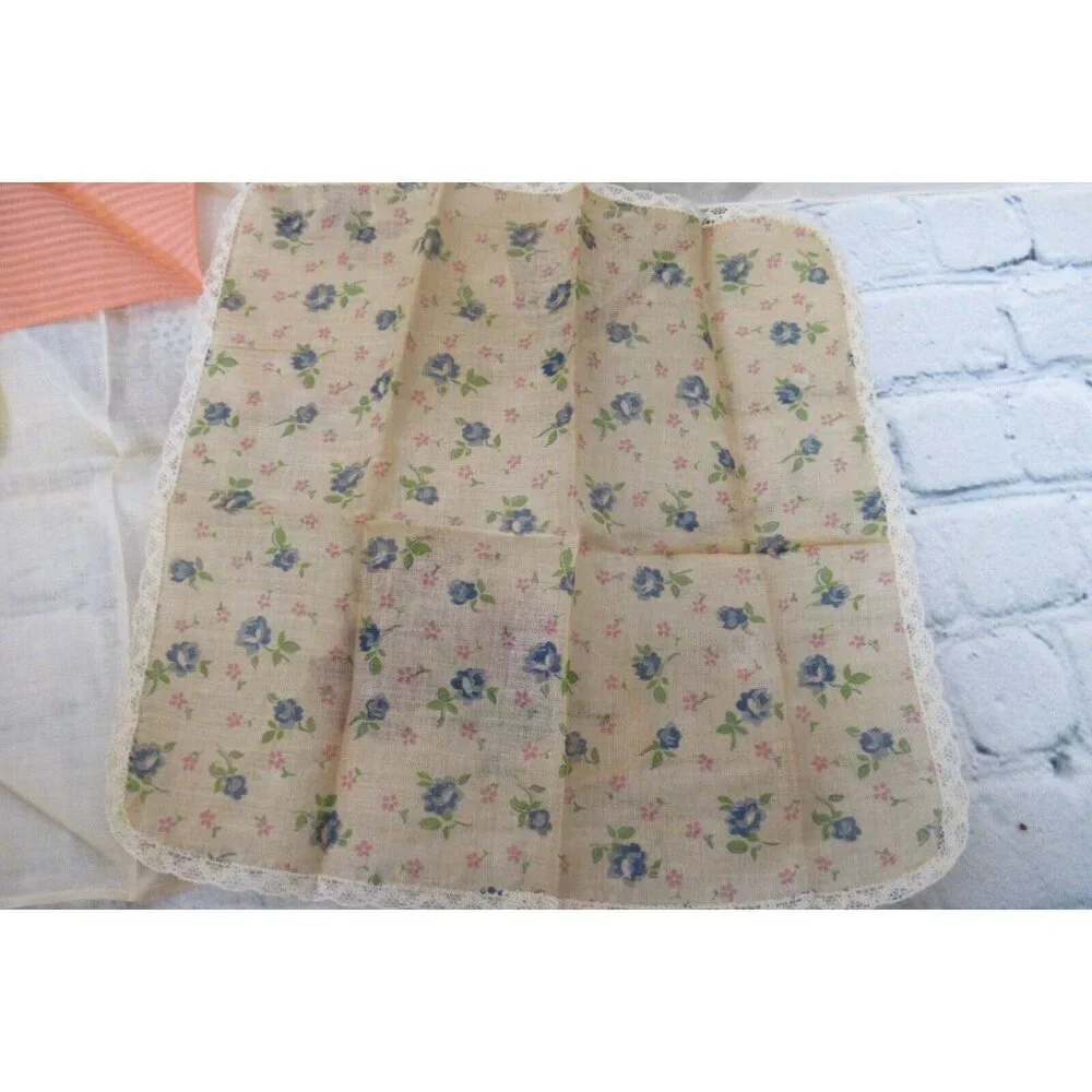 Vintage MCM Handkerchiefs Lot 10 Lace Embroidered Prints Solids Mix Some In Box